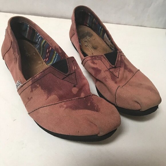 Toms Slip ons Size 8.5 flats Acid wash Tie Dye Cotton brown Grunge Ballet - Picture 5 of 7